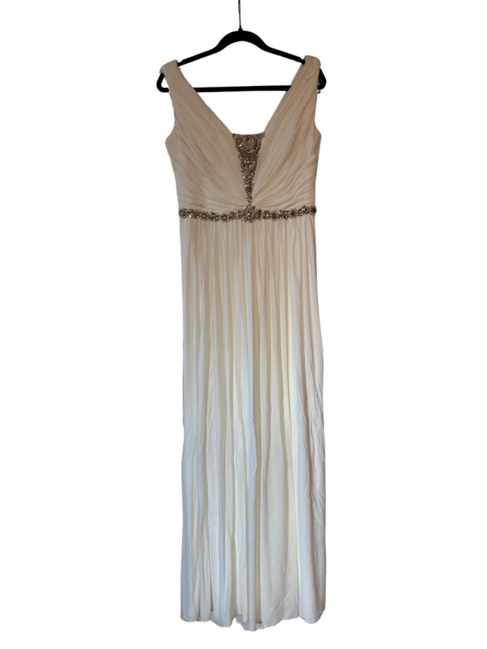 Women's Ivory Beaded V-Neck Evening Dress